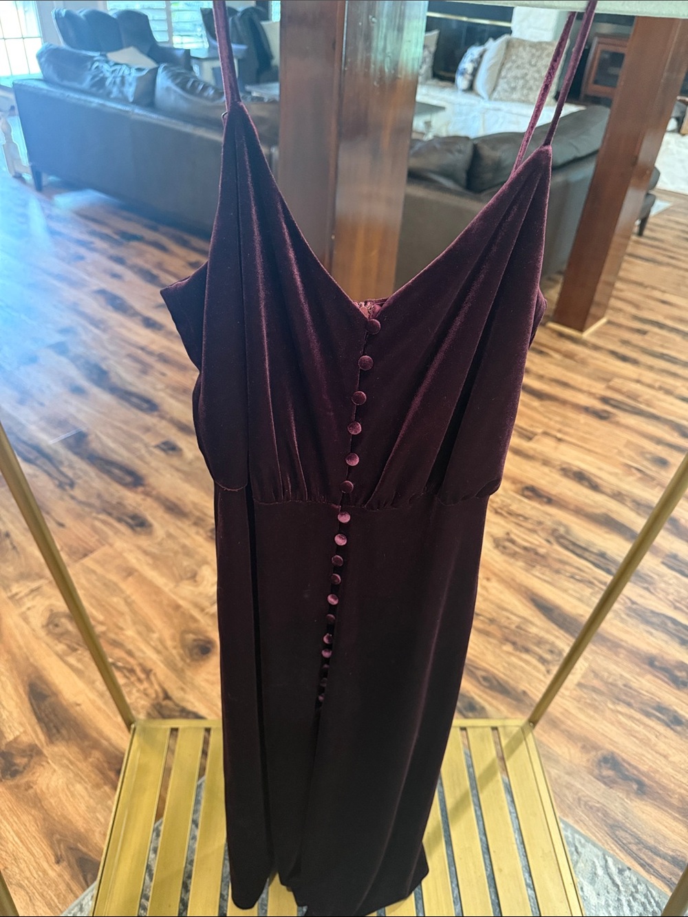 Lush Deep Plum Velvet Midi Slip Dress with Button Front